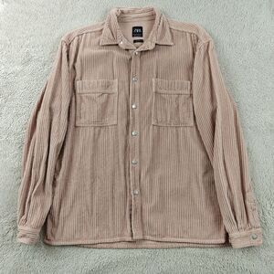 Zara Man Corduroy Shirt Men's M Beige Pink Thick Relaxed Overshirt 100% Cotton